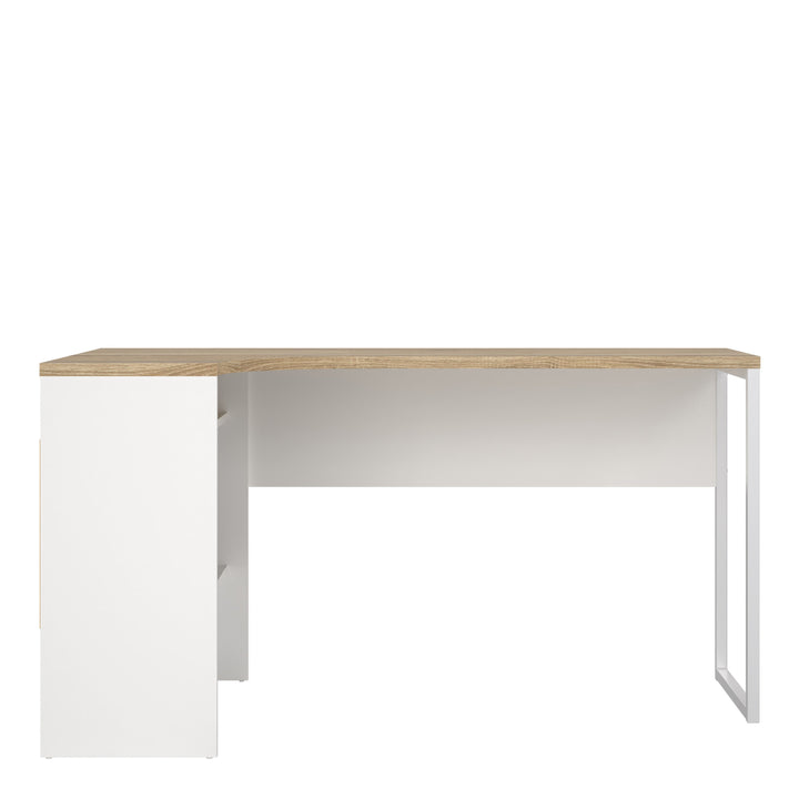 Function Plus Corner Desk 2 Drawers in White and Oak - TidySpaces