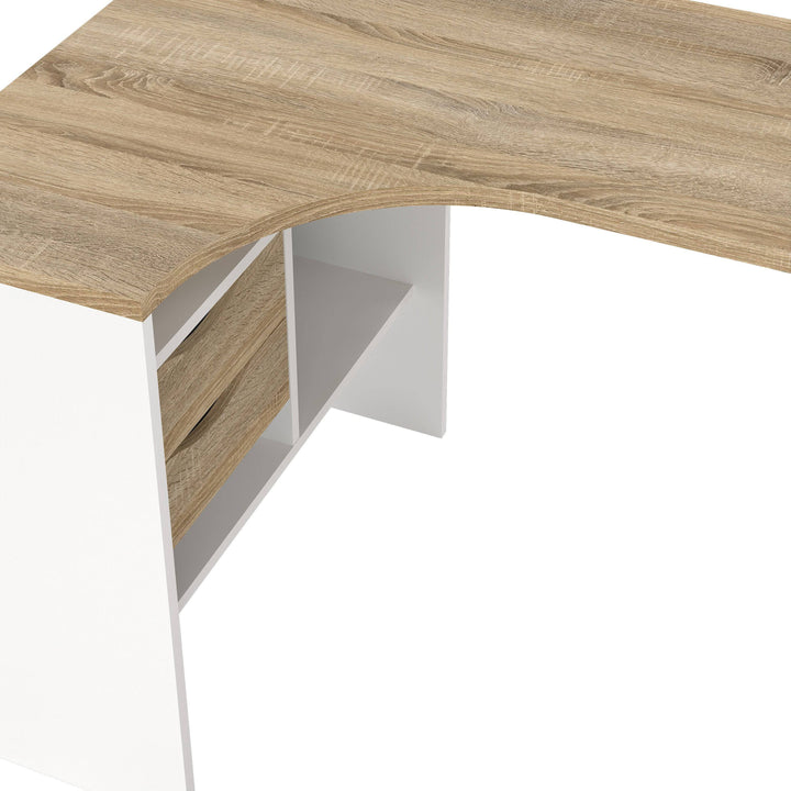 Function Plus Corner Desk 2 Drawers in White and Oak - TidySpaces