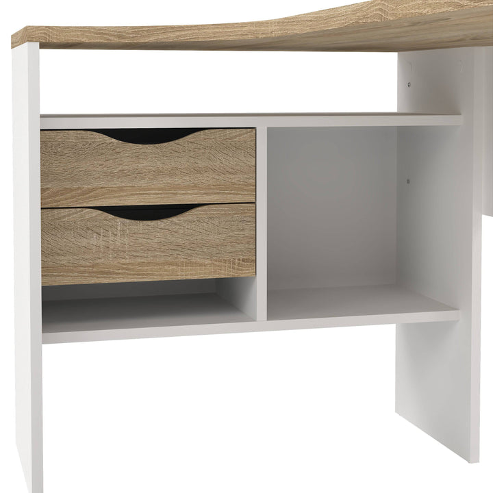 Function Plus Corner Desk 2 Drawers in White and Oak - TidySpaces