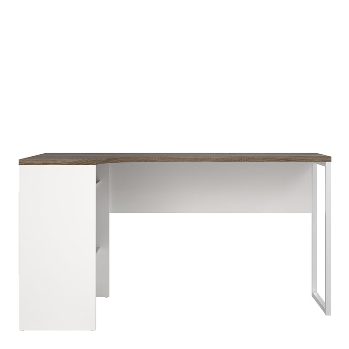 Function Plus Corner Desk 2 Drawers in White and Truffle Oak - TidySpaces