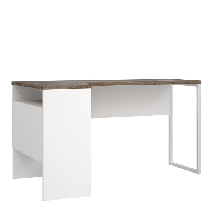Function Plus Corner Desk 2 Drawers in White and Truffle Oak - TidySpaces