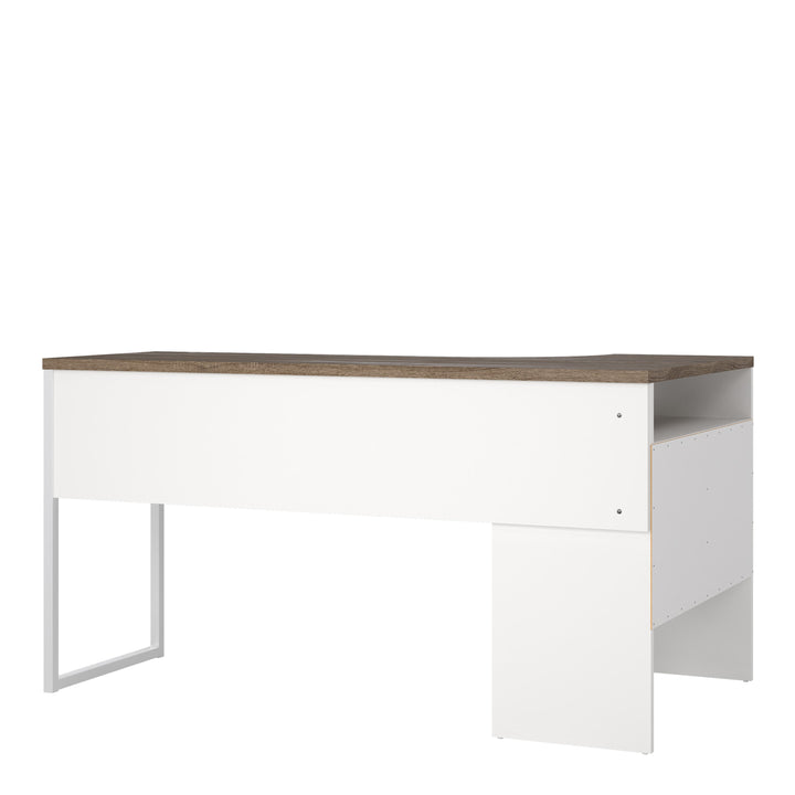 Function Plus Corner Desk 2 Drawers in White and Truffle Oak - TidySpaces
