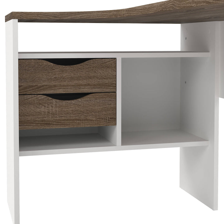 Function Plus Corner Desk 2 Drawers in White and Truffle Oak - TidySpaces