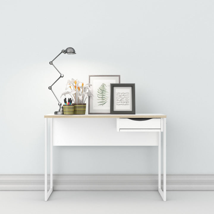 Function Plus Desk 1 Drawer in White with Oak Trim - TidySpaces