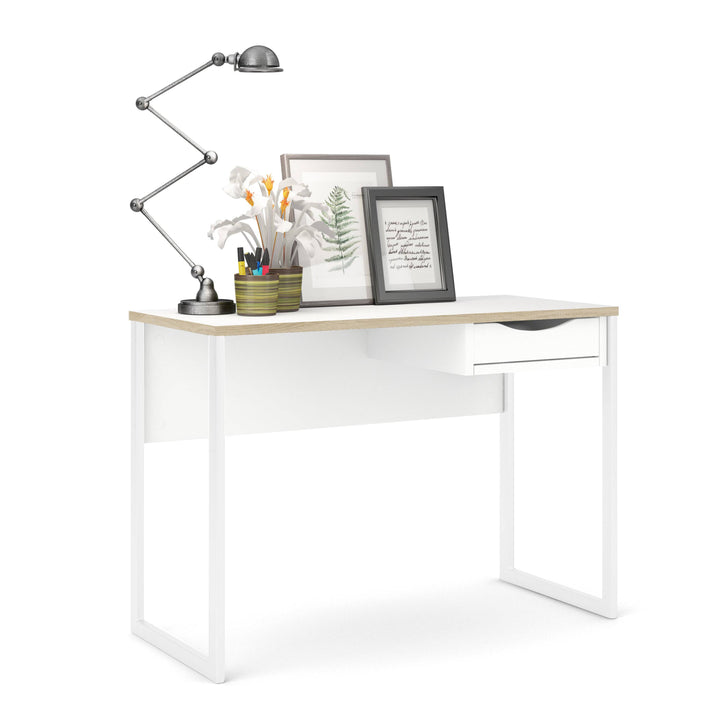 Function Plus Desk 1 Drawer in White with Oak Trim - TidySpaces
