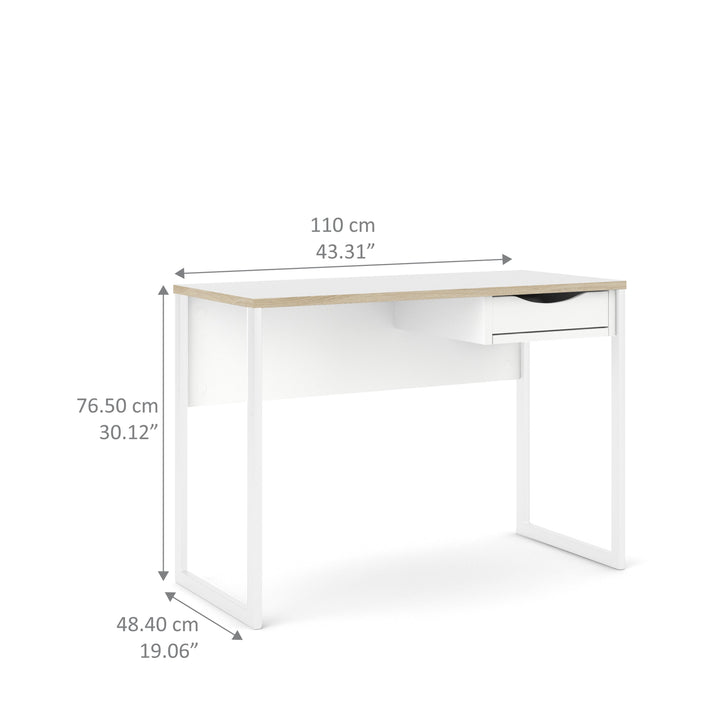 Function Plus Desk 1 Drawer in White with Oak Trim - TidySpaces