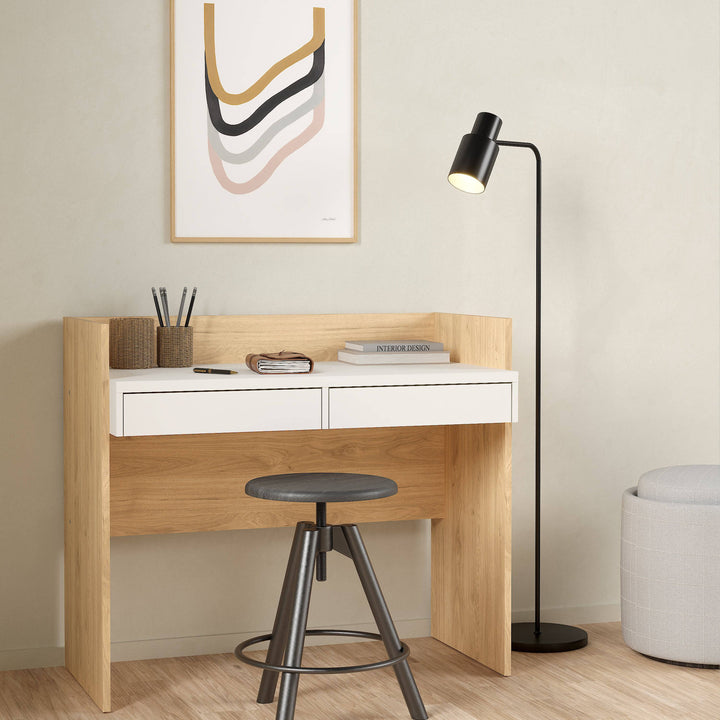 Function Plus Desk 2 Drawers In Jackson Hickory and White - TidySpaces