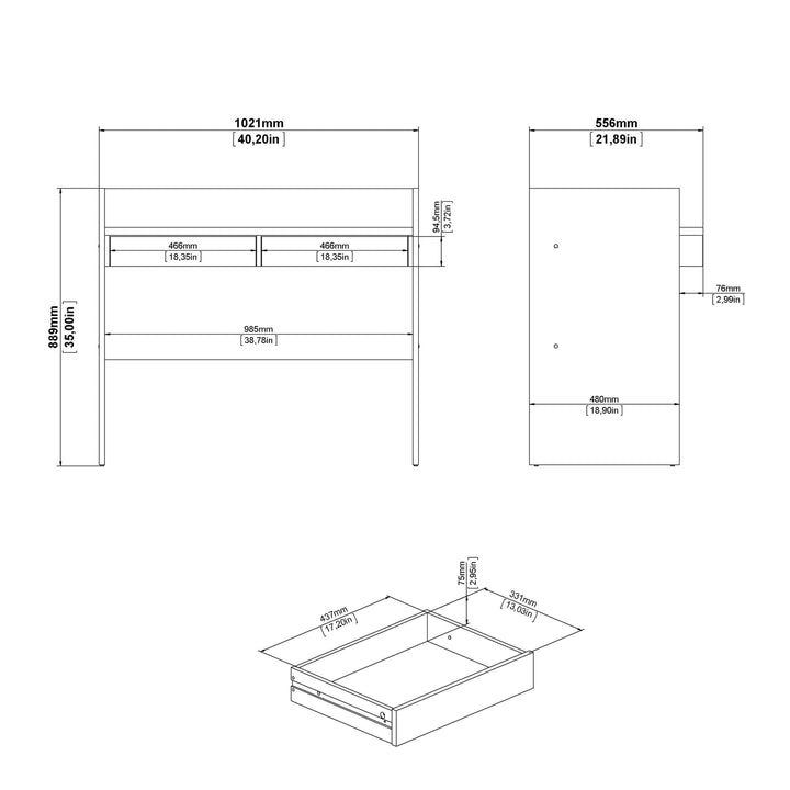 Function Plus Desk 2 Drawers In Jackson Hickory and White - TidySpaces
