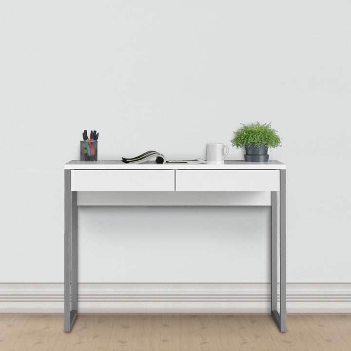 Function Plus Desk 2 Drawers in White High Gloss - TidySpaces