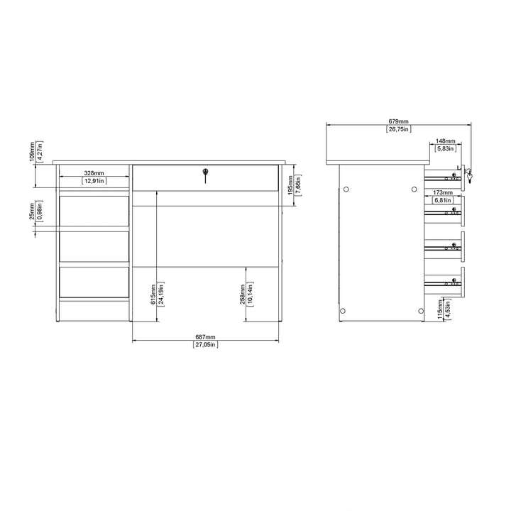 Function Plus Desk (3+1) handle free Drawer in Jackson Hickory Oak - TidySpaces