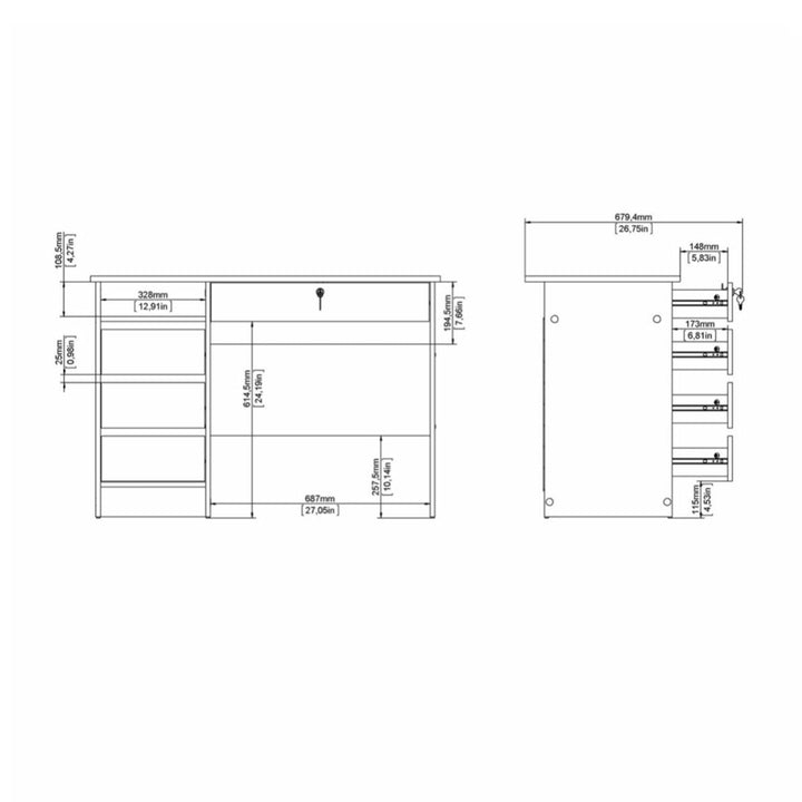 Function Plus Desk (3+1) handle free Drawer in White - TidySpaces