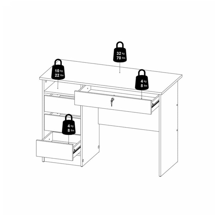 Function Plus Desk (3+1) handle free Drawer in White - TidySpaces