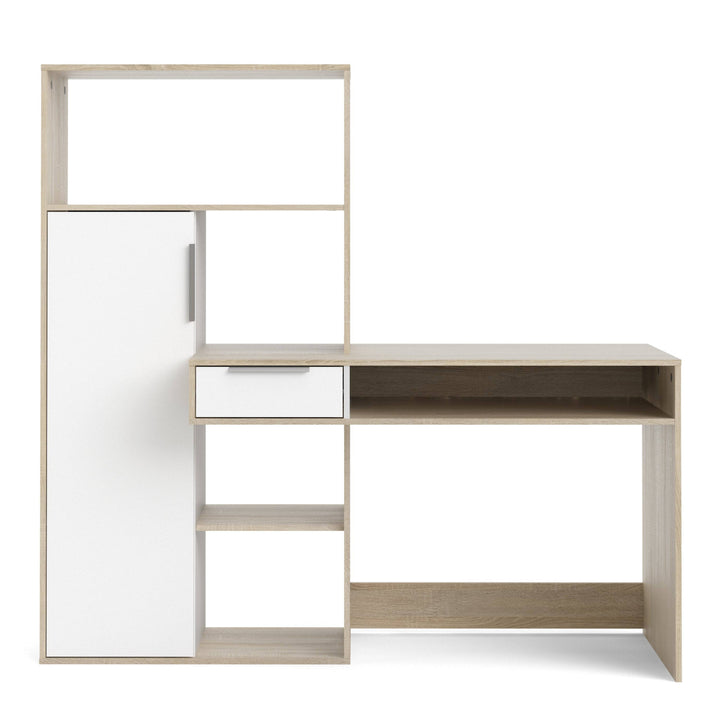 Function Plus Desk multi-functional Desk with Drawer and 1 Door in White and Oak - TidySpaces