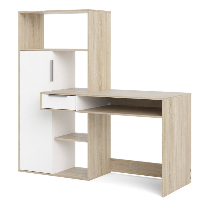Function Plus Desk multi-functional Desk with Drawer and 1 Door in White and Oak - TidySpaces