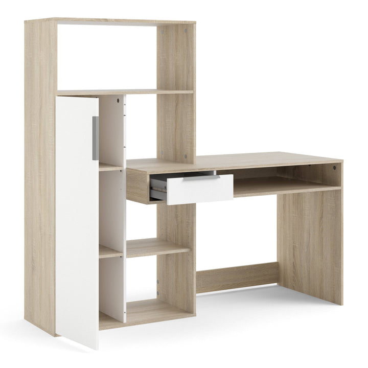 Function Plus Desk multi-functional Desk with Drawer and 1 Door in White and Oak - TidySpaces