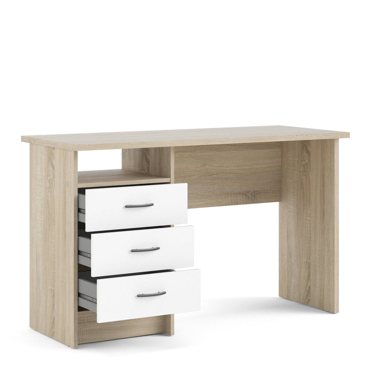 Function Plus Oak Desk 3 White Drawers - TidySpaces