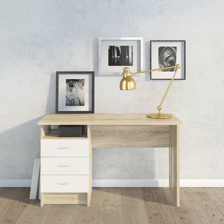 Function Plus Oak Desk 3 White Drawers - TidySpaces
