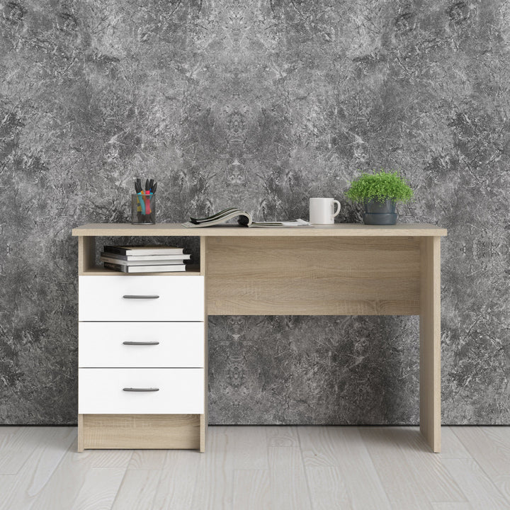 Function Plus Oak Desk 3 White Drawers - TidySpaces