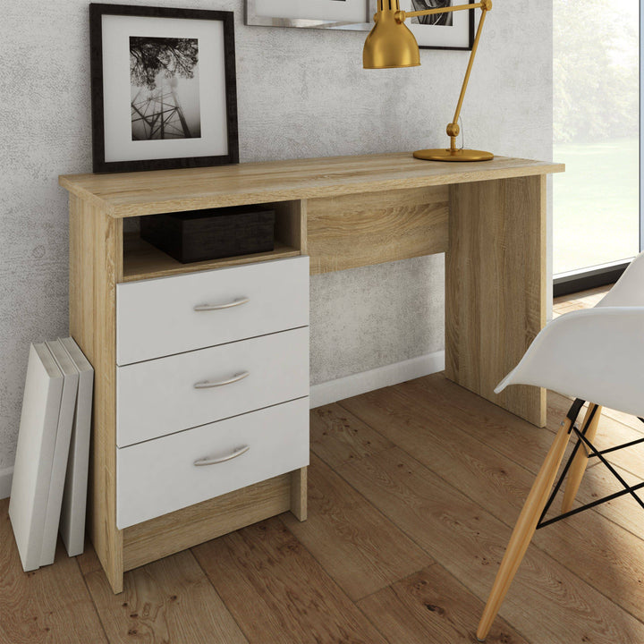 Function Plus Oak Desk 3 White Drawers - TidySpaces