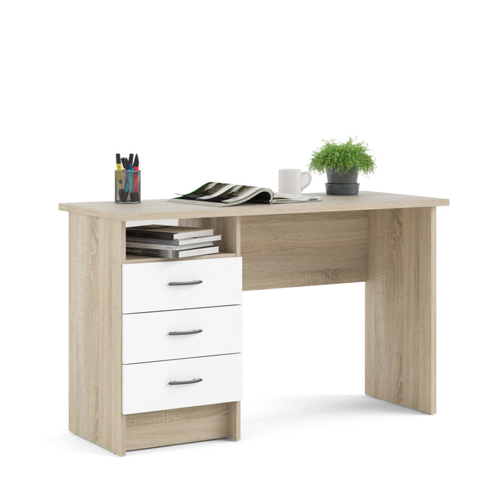 Function Plus Oak Desk 3 White Drawers - TidySpaces