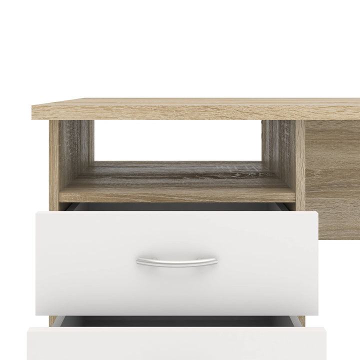 Function Plus Oak Desk 3 White Drawers - TidySpaces