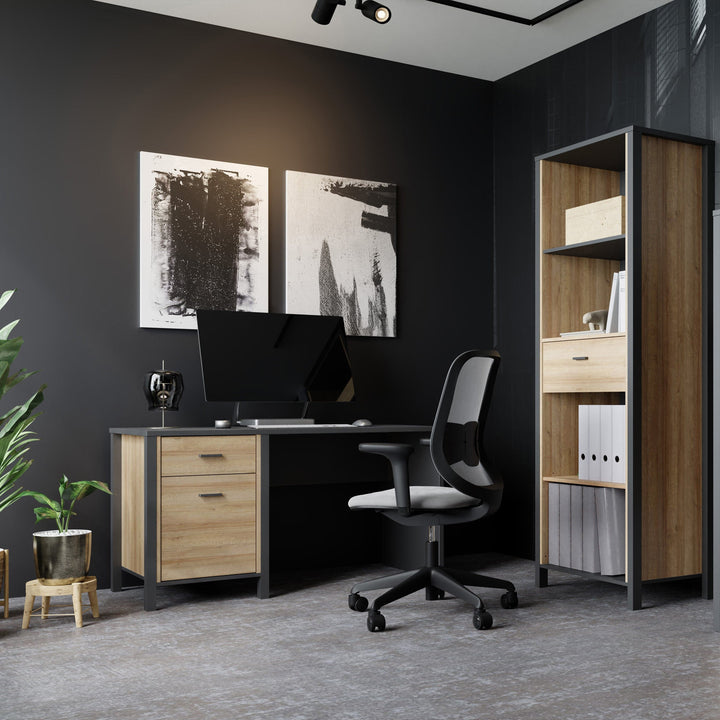 High Rock Desk in Matt Black/Riviera Oak - TidySpaces