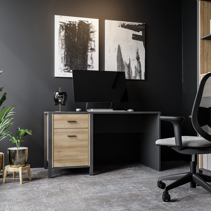 High Rock Desk in Matt Black/Riviera Oak - TidySpaces