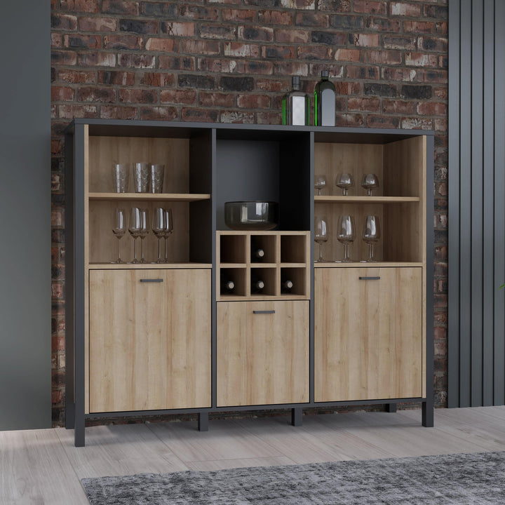 High Rock Shelf Unit in Matt Black/Riviera Oak - TidySpaces