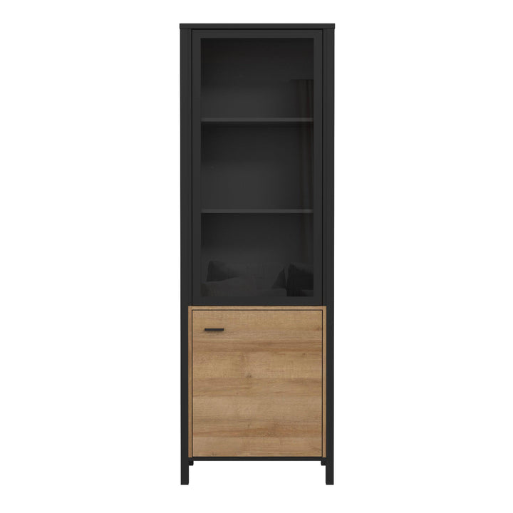 High Rock Wide Display Cabinet in Matt Black/Riviera Oak - TidySpaces