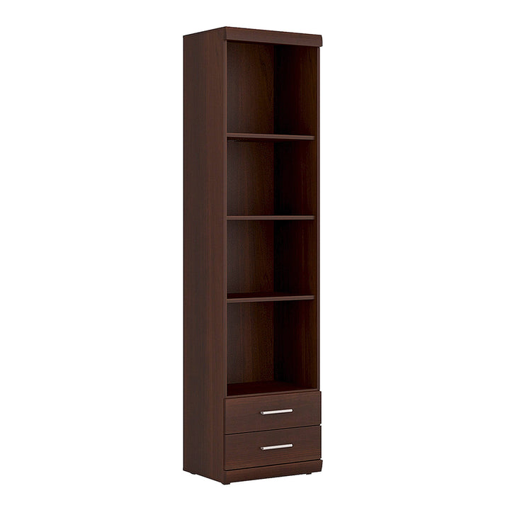 Imperial Tall 2 Drawer Narrow Cabinet with Open Shelving in Dark Mahogany Melamine - TidySpaces