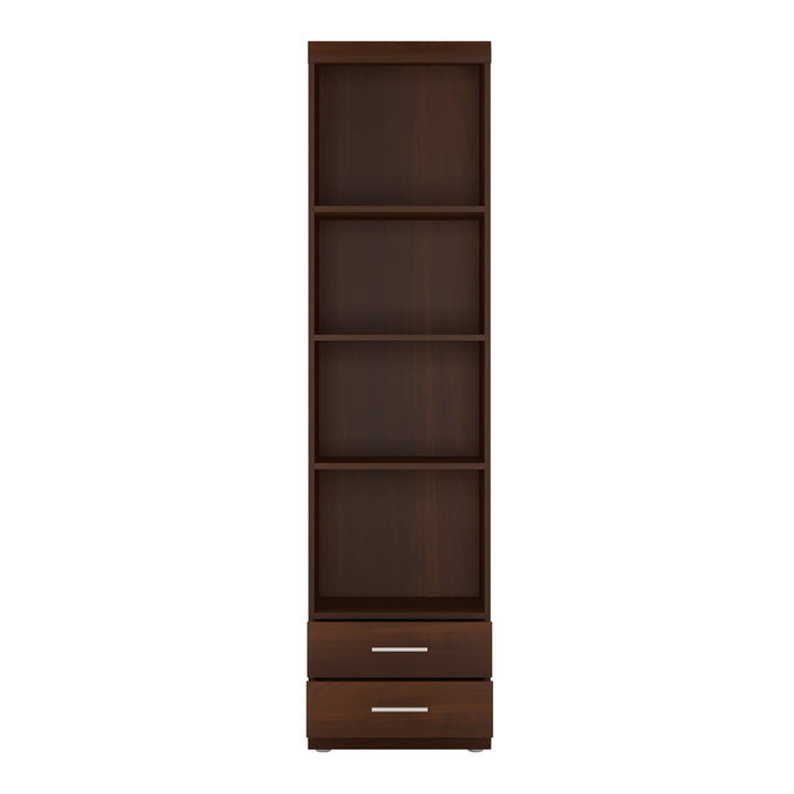 Imperial Tall 2 Drawer Narrow Cabinet with Open Shelving in Dark Mahogany Melamine - TidySpaces
