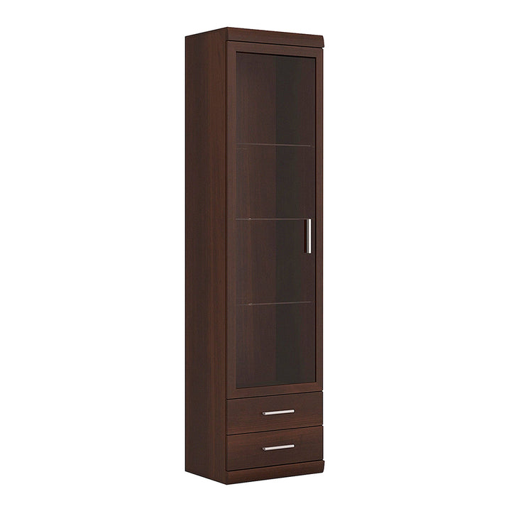 Imperial Tall Glazed 1 Door 2 Drawer Narrow Cabinet in Dark Mahogany Melamine - TidySpaces