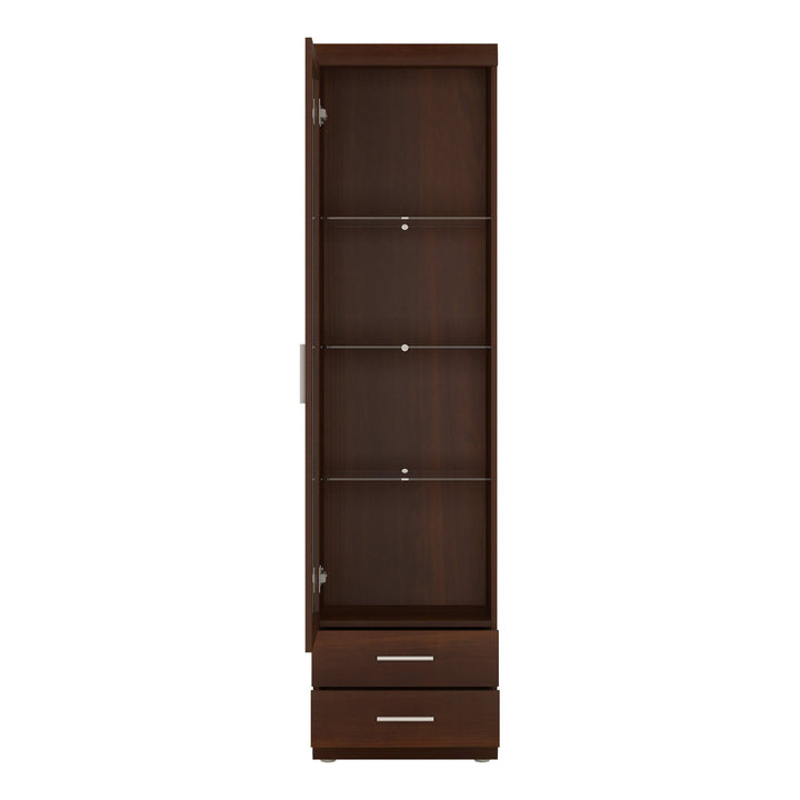 Imperial Tall Glazed 1 Door 2 Drawer Narrow Cabinet in Dark Mahogany Melamine - TidySpaces