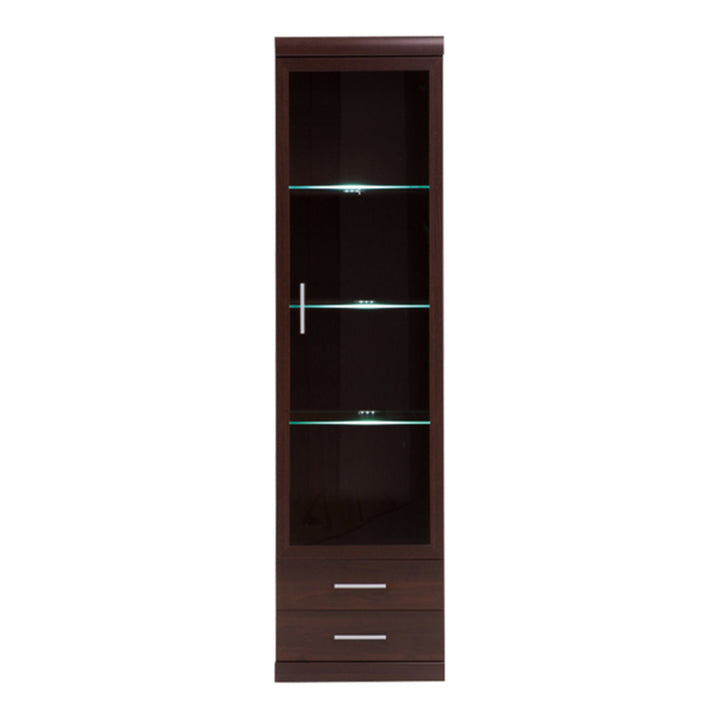 Imperial Tall Glazed 1 Door 2 Drawer Narrow Cabinet in Dark Mahogany Melamine - TidySpaces
