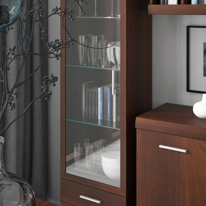 Imperial Tall Glazed 1 Door 2 Drawer Narrow Cabinet in Dark Mahogany Melamine - TidySpaces