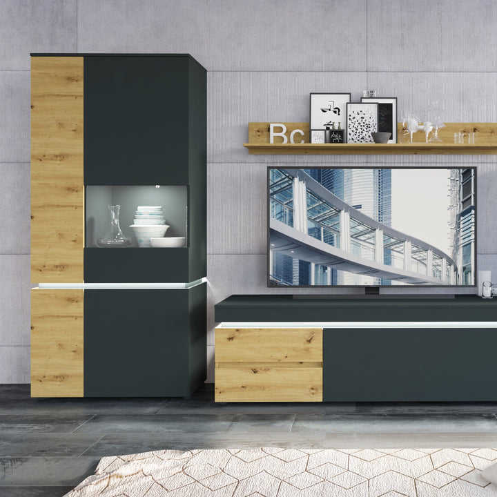 Luci 1 door 2 drawer 150 cm TV unit (including LED lighting) in Platinum and Oak - TidySpaces