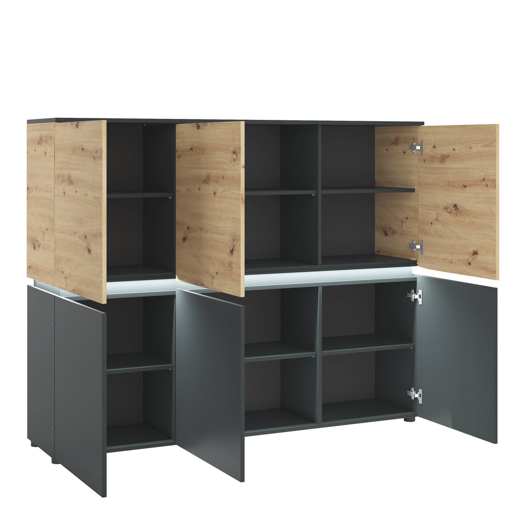 Luci 6 door cabinet (including LED lighting) in Platinum and Oak - TidySpaces