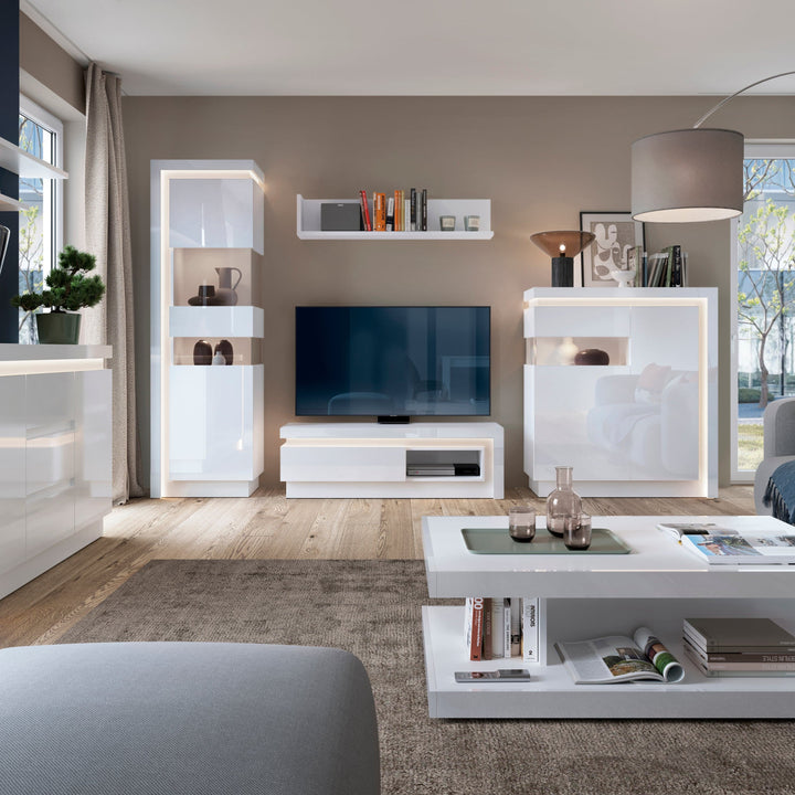 Lyon 120cm wall shelf in White and High Gloss - TidySpaces
