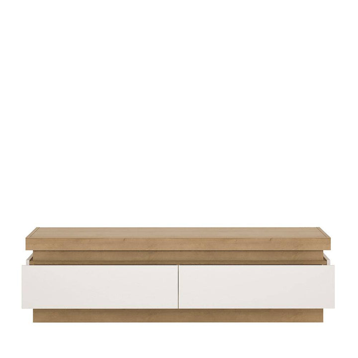 Lyon 2 drawer TV cabinet in Riviera Oak/White High Gloss - TidySpaces