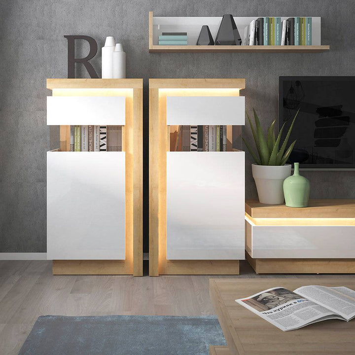 Lyon 2 drawer TV cabinet in Riviera Oak/White High Gloss - TidySpaces