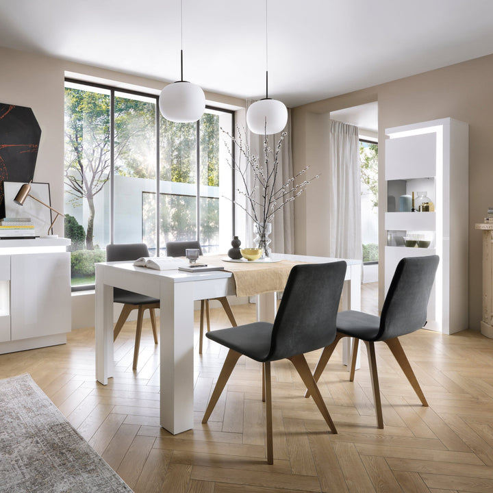 Lyon Tall Narrow display cabinet (LHD) (including LED lighting) in White and High Gloss - TidySpaces