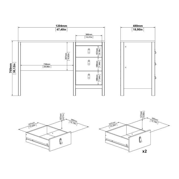 Madrid Desk 3 drawers White - TidySpaces