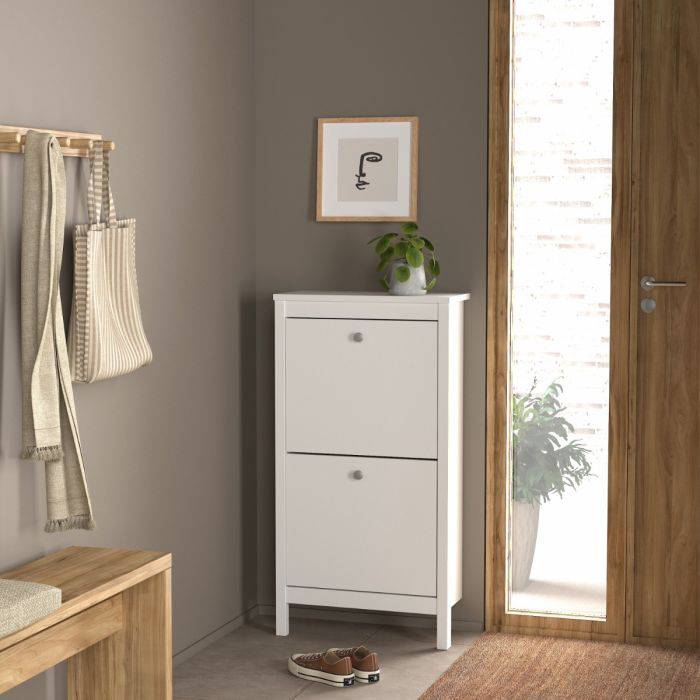 Madrid Shoe Cabinet 2 Flap Door White - TidySpaces