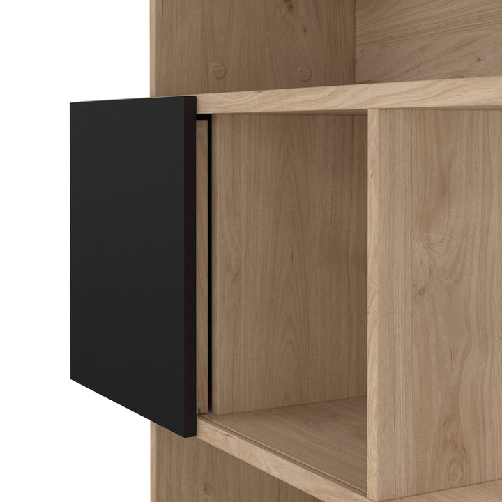 Maze Asymmetrical Bookcase with 3 Doors in Jackson Hickory and Black - TidySpaces