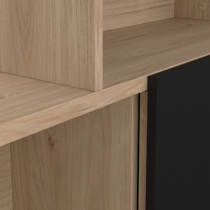 Maze Asymmetrical Bookcase with 3 Doors in Jackson Hickory and Black - TidySpaces