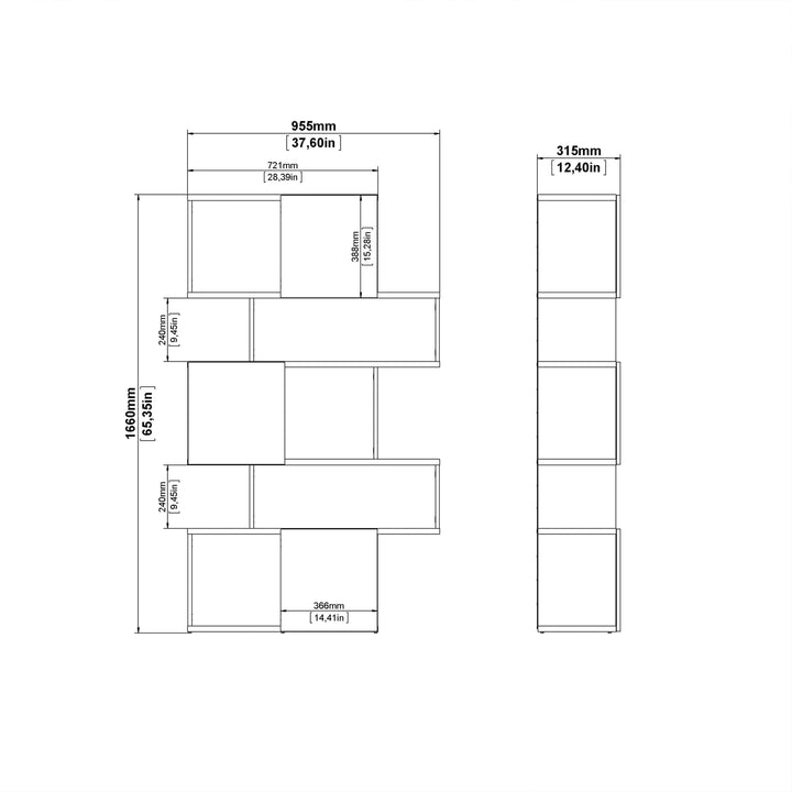 Maze Asymmetrical Bookcase with 3 Doors in Jackson Hickory and Black - TidySpaces