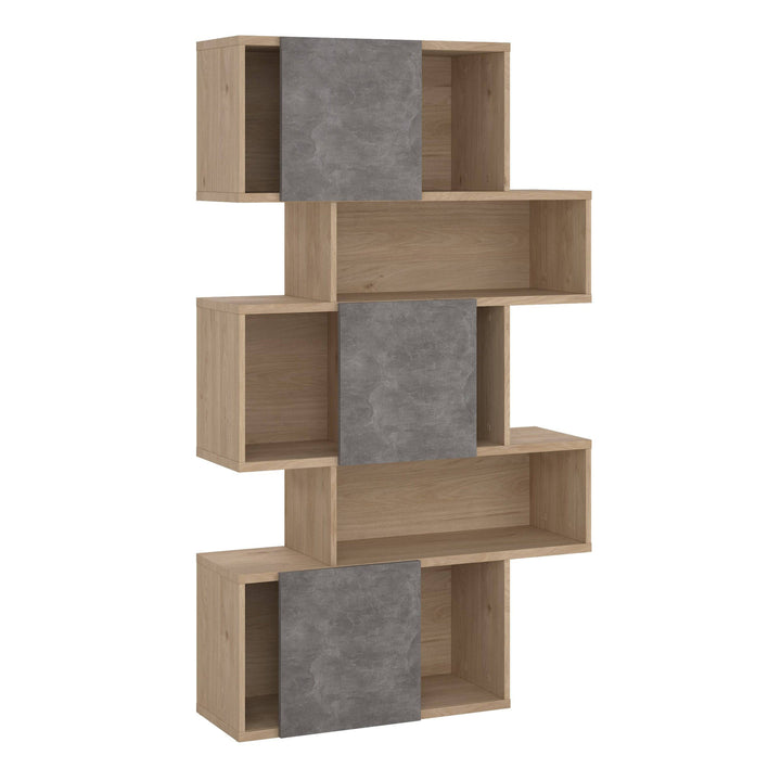 Maze Asymmetrical Bookcase with 3 Doors in Jackson Hickory and Concrete - TidySpaces