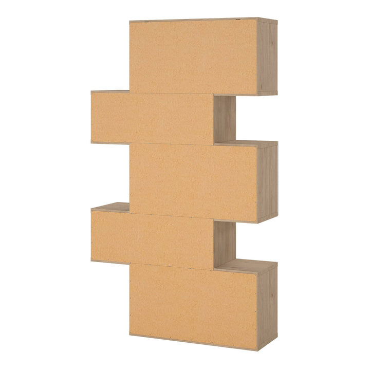 Maze Asymmetrical Bookcase with 3 Doors in Jackson Hickory and White High Gloss - TidySpaces