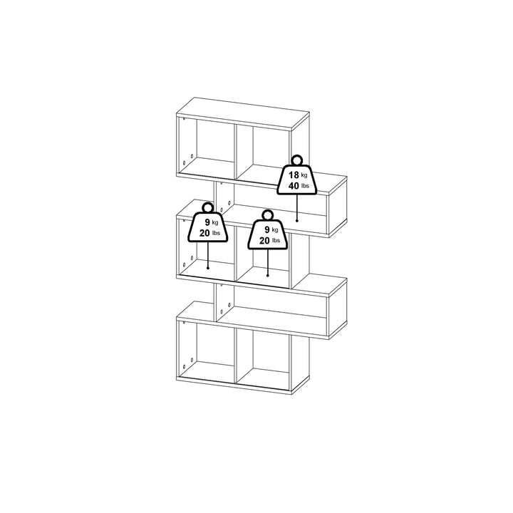 Maze Asymmetrical Bookcase with 3 Doors in Jackson Hickory and White High Gloss - TidySpaces