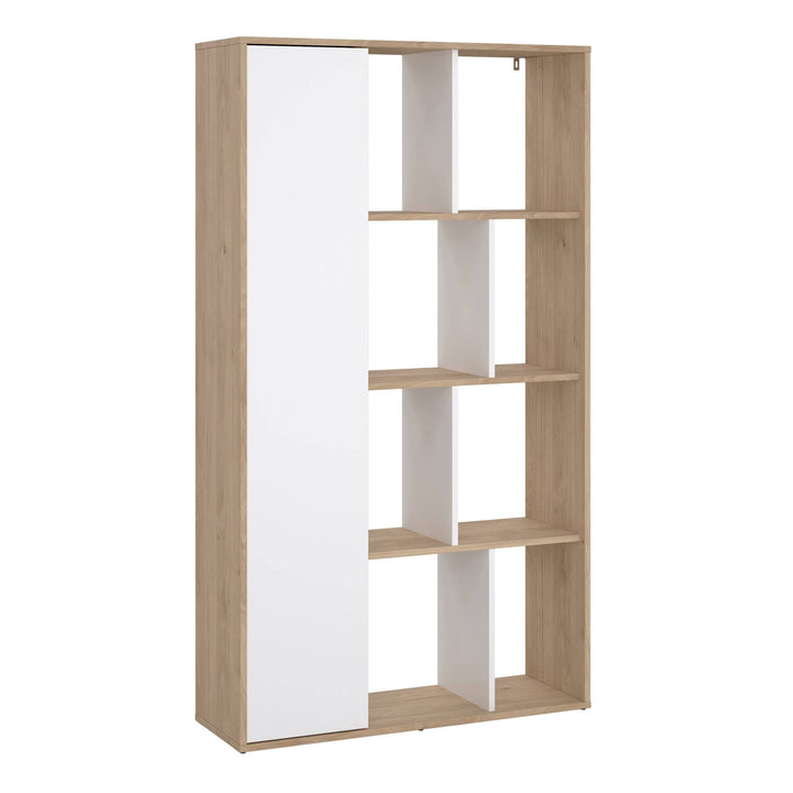 Maze Bookcase with 1 Door in Jackson Hickory and White High Gloss - TidySpaces